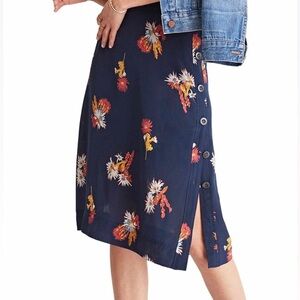Madewell Cactus Flower Printed Two Side Button Closure Silk Skirt